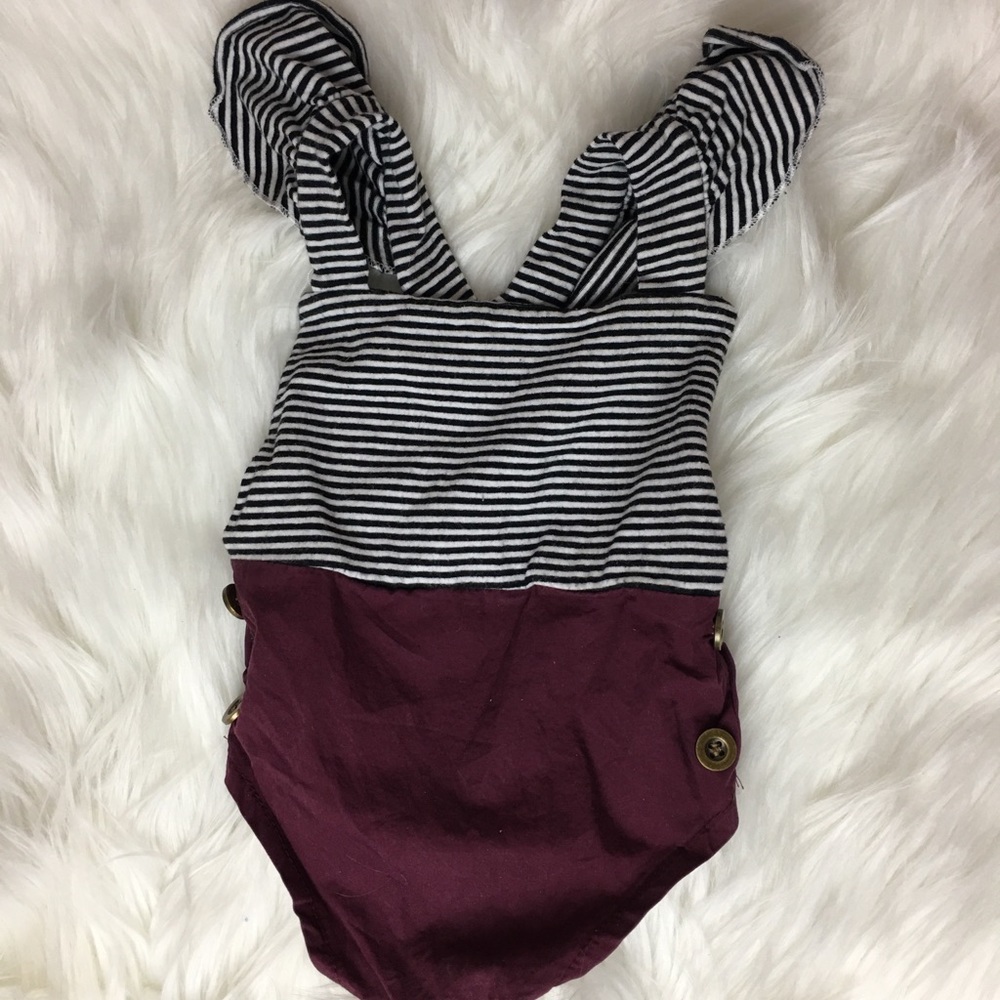 (SOLD) Black & white striped romper